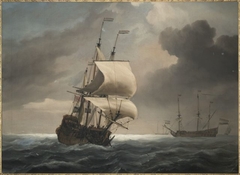 Two three-masters in a freesh breeze by Willem van de Velde the Younger