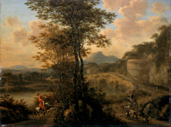 Italian River Landscape with Stone Bridge by Willem de Heusch