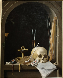 Vanitas still life in a niche by Adriaen Coorte