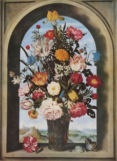 Vase of Flowers in a Window Niche by Ambrosius Bosschaert