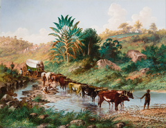 Wagon Crossing a Drift - Natal by Thomas Baines