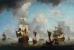 A British Man of War Firing a Salute by Charles Brooking