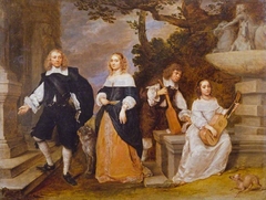 A Family Group by a Fountain by Gonzales Coques