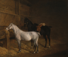 A Grey Pony and a Black Charger in a Stable by Jacques-Laurent Agasse