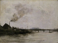 A river scene by Antoine Vollon