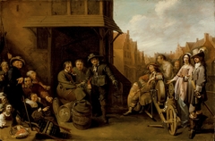 A Street Scene with Knife Grinder and Elegant Couple by Jacob Duck