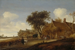 A village inn with stagecoach by Salomon van Ruysdael