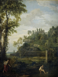 Arcadian landscape with Salmacis and Hermaphroditus by Johannes Glauber