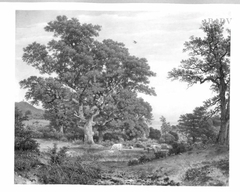 Baumlandschaft mit Hirt und Kühen by Jakob Alt