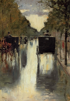 Berlin street scene with horse-drawn cabs by Lesser Ury