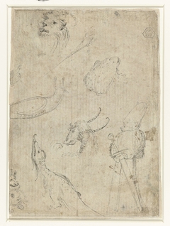 Blad met verscheidene monsters, een dwerg, slak en pad by Unknown Artist