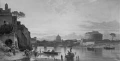 Blick auf den Tiber in Rom bei Abendstimmung by Hermann David Salomon Corrodi