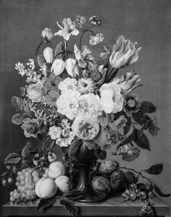 Blomster i en vase omgivet af frugter by Carl Christian Seydewitz