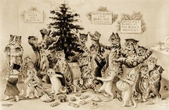 Cats Decorating Christmas Tree by Louis William Wain