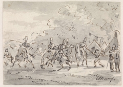 Cavalerie bij tentenkamp by Gerardus Emaus de Micault