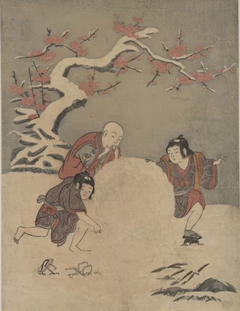 Children Rolling a Large Snowball, and Eating Some as They Go by Suzuki Harunobu