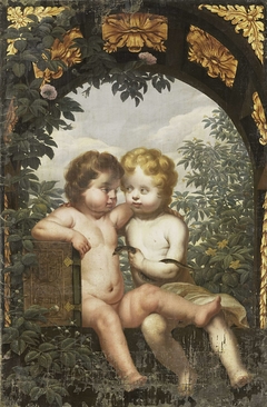 Christian Allegory with two Children with a Bible and Snake by Unknown Artist