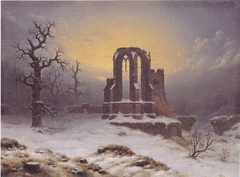 Church Ruins in Snow by Carl Hasenpflug