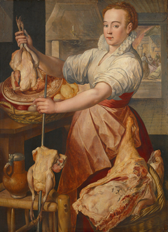 Cook (in the background Christ with Maria and Martha) by Joachim Beuckelaer