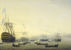 Council of War on board the 'Queen Charlotte', commanded by Lord Exmouth, prior to the Bombardment of Algiers, 26 August 1816 by Nicolaas Baur