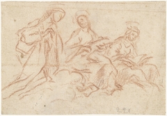Drie vrouwelijke heiligen op wolken by Unknown Artist