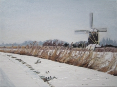 Dutch windmill in the snow by Antoinette MH Brandenburg