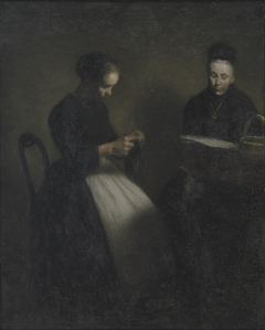 Evening in the Drawing Room. The Artist's Mother and Wife by Vilhelm Hammershøi