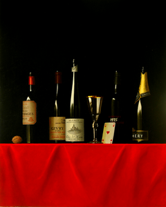 Five wine bottles by Erling Steen