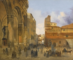 Florence, A View of the Piazza della Signoria with the Loggia dei Lanzi at Left by Ippolito Caffi