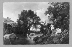 Flusslandschaft mit badenden Frauen (Hermaphroditus und Salmacis) by Moses van Uyttenbroeck