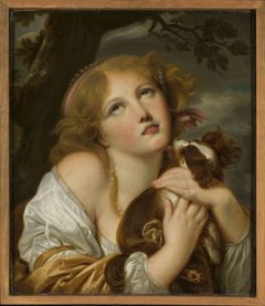 Girl with a dog in her hands by Jean-Baptiste Greuze