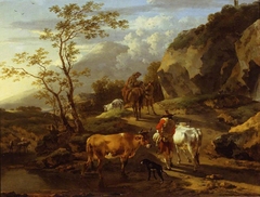 Herdsfolk retiring from a Watering-place at Eventide by Nicolaes Pieterszoon Berchem