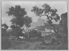 Italian scenery with figures by Jan Hackaert