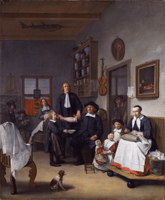 Jacob Franszn (ca. 1635-1708) and family in his barber-surgeon shop by Egbert van Heemskerk