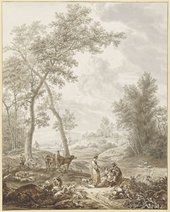 Jakob met Rachel en Lea in landschap by Jordanus Hoorn