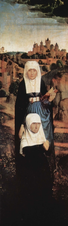 Jan Crabbe triptych. Left wing by Hans Memling