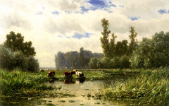 Koeien aan de waterkant bij het Gein by Willem Roelofs