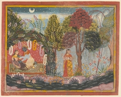 Krishna and Radha in a Bower:  Page From a Dispersed Gita Govinda by Sahibdin