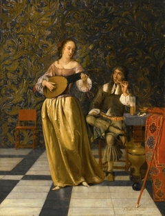 Lady Playing a Lute with Gentleman Seated at a Table by Eglon van der Neer