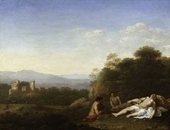 Landscape with a Satyr and Antiope (?) by Cornelius van Poelenburgh