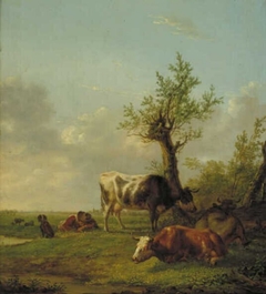 Landscape with Cows and a Sleaping Sheperd's Boy with a Dog by Jan Kobell II