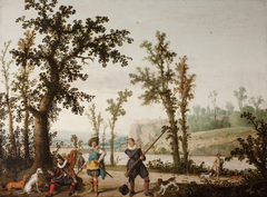 Landscape with Hunters by Cornelis Vroom