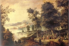 Landscape with St. John preaching by Claes Dirksz van der Heck