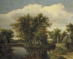 Landscape with water and trees by Meindert Hobbema