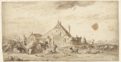 Landschap met boerderij en vee by Unknown Artist