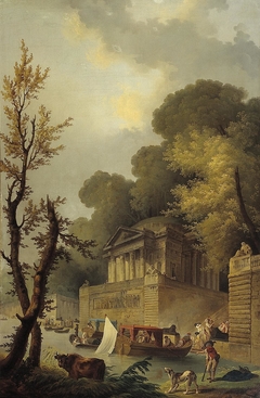 Landschap met klassieke tempel by Hubert Robert