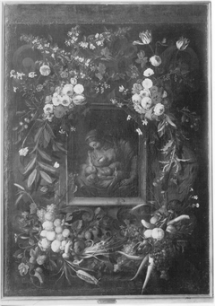 Maria mit Kind in einem Blumen- und Früchtekranz by Jan Pauwel Gillemans the Younger