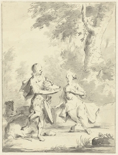 Meleager geeft Atalante de kop van het Calydonische everzwijn by Aert Schouman