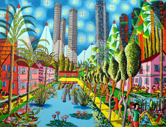 naive art paintings folk artworks painting urban landscape artwork cityscape painter raphael perez tel aviv israel by Raphael Perez