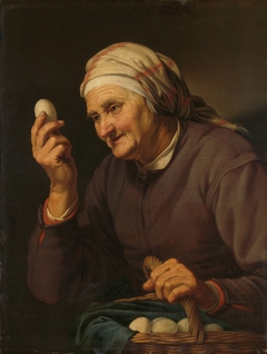 Old woman selling eggs by Hendrick Bloemaert